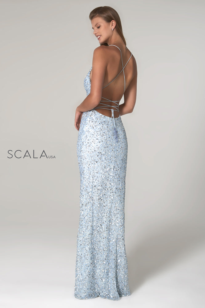Scala 60116 Ice blue sequins prom dress ...